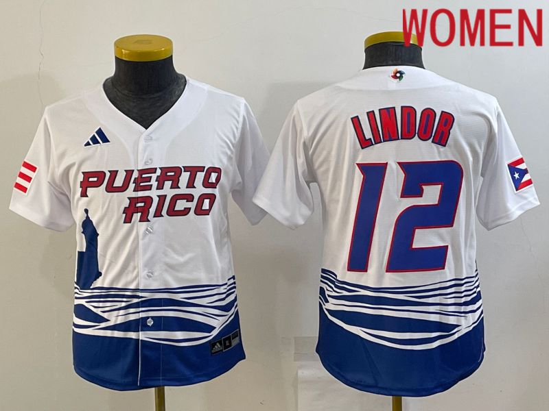 Women 2023 World Cub 12 Lindor White MLB Jersey6